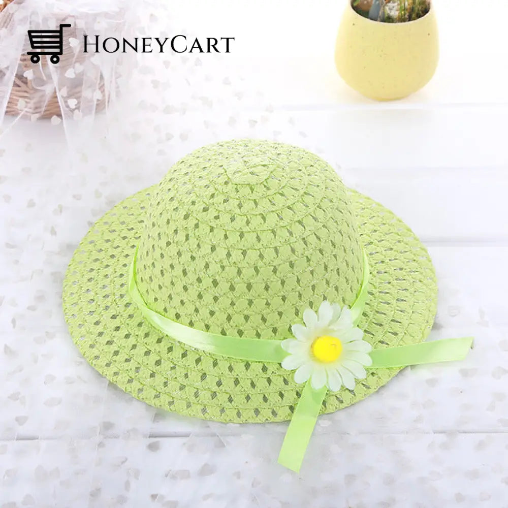 Childrens Summer Straw Hat And Bag Green-Hat