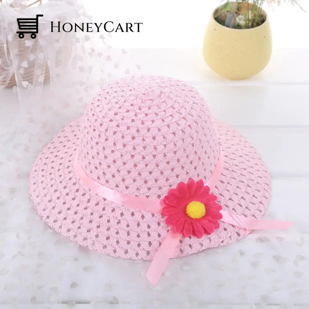 Childrens Summer Straw Hat And Bag Pink-Hat