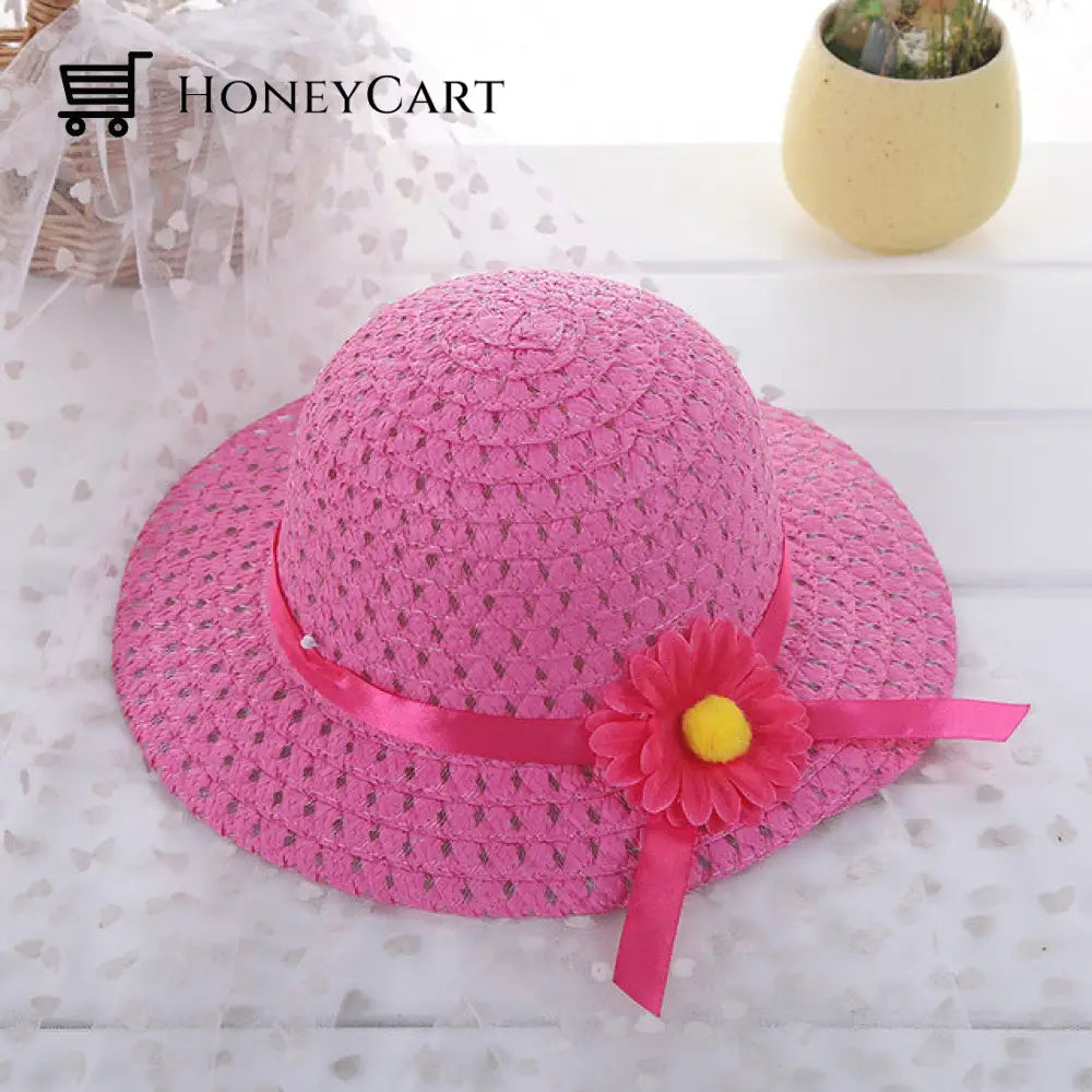 Childrens Summer Straw Hat And Bag Rose Red-Hat