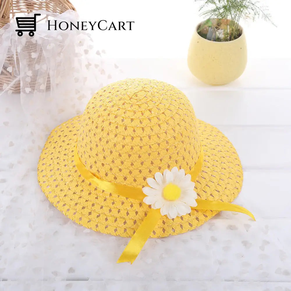 Childrens Summer Straw Hat And Bag Yellow-Hat