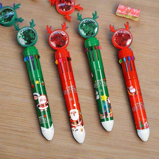 Christmas Ballpoint Pen Set with Adorable Cartoon Elk Charms