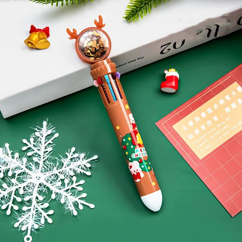 Christmas Ballpoint Pen Set with Adorable Cartoon Elk Charms