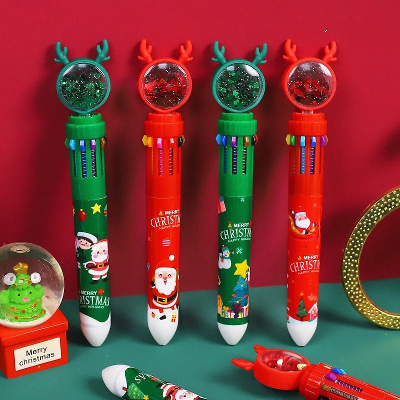 Christmas Ballpoint Pen Set with Adorable Cartoon Elk Charms