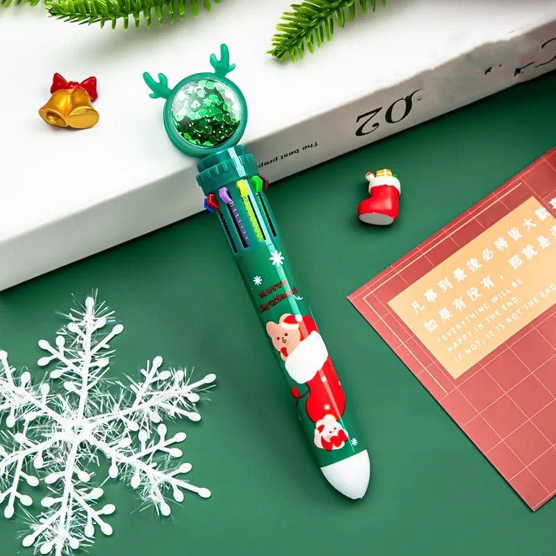 Christmas Ballpoint Pen Set with Adorable Cartoon Elk Charms