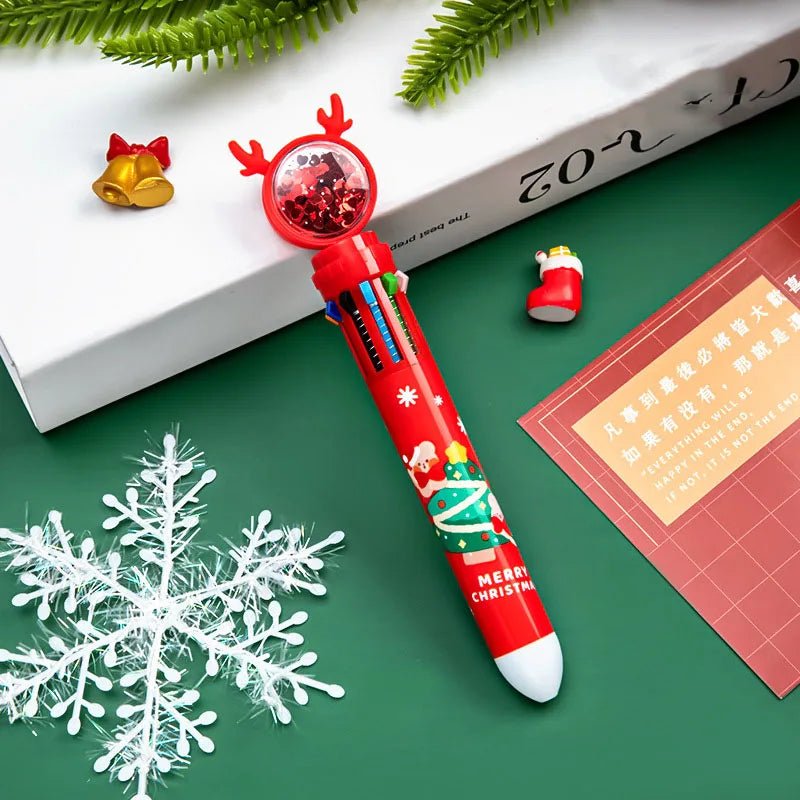 Christmas Ballpoint Pen Set with Adorable Cartoon Elk Charms