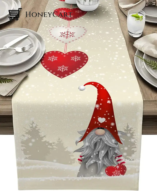 Christmas Snowflakes Gnome Linen Table Runners Dresser Scarves Decor 1 / 150X33Cm 59X13Inch