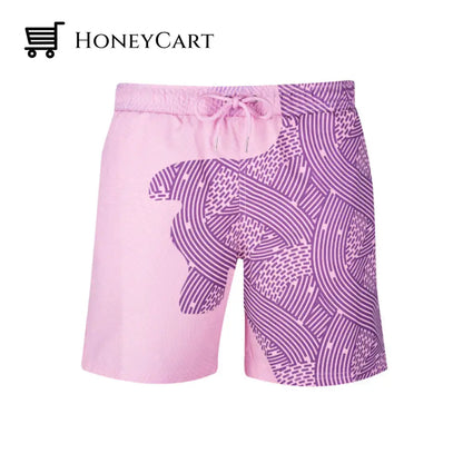 Color-Changing Beach Pants Swim Trunks Striped Pink / S