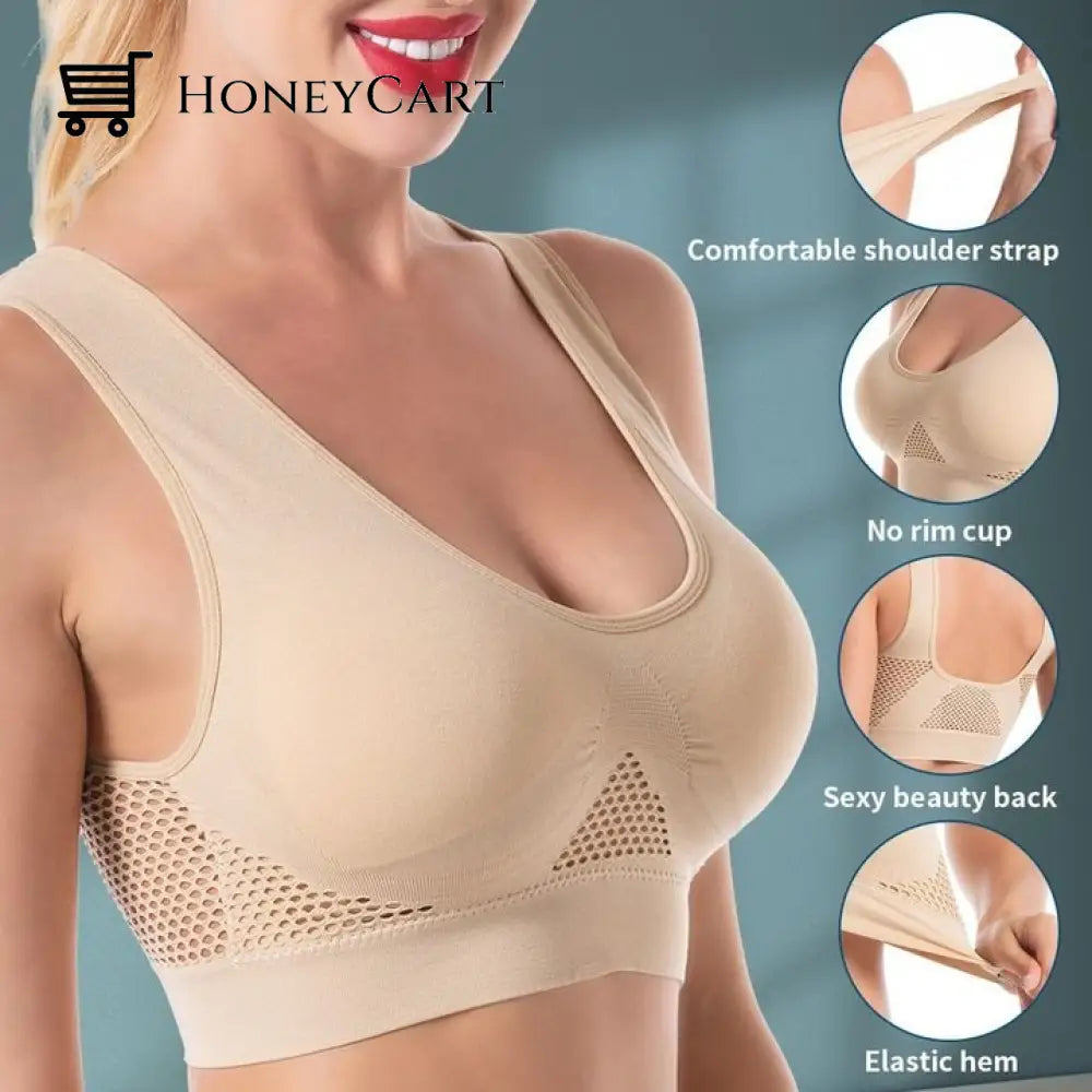 Comfortable High Impact Airy Sports Bra For Large Breasts With Plus Size And Removable Pads