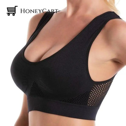 Comfortable High Impact Airy Sports Bra For Large Breasts With Plus Size And Removable Pads Black /