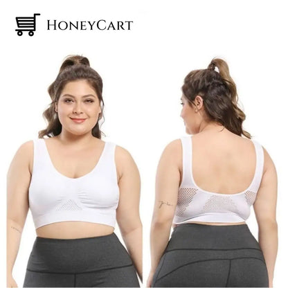 Comfortable High Impact Airy Sports Bra For Large Breasts With Plus Size And Removable Pads White /