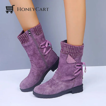 Comfortable Low Heel Mid-Calf Womens Boots Beauty& Health