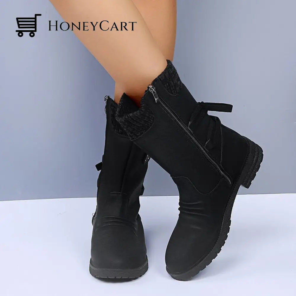 Comfortable Low Heel Mid-Calf Womens Boots Black / 35 Beauty& Health