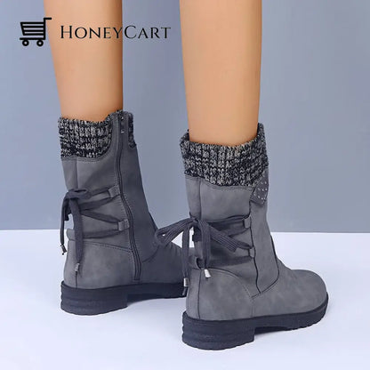 Comfortable Low Heel Mid-Calf Womens Boots Grey / 35 Beauty& Health