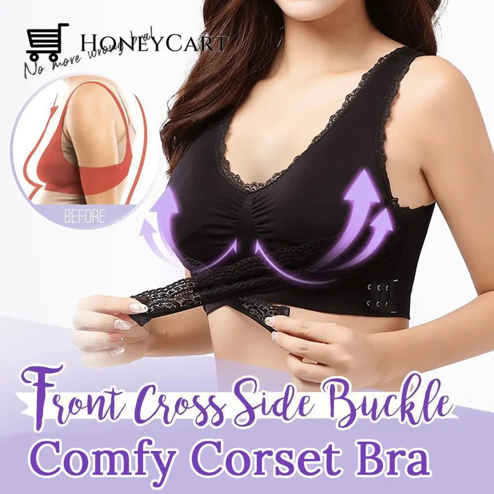 Comfy Corset Bra - Front Cross Side Buckle Wireless Lace Business & Industrial