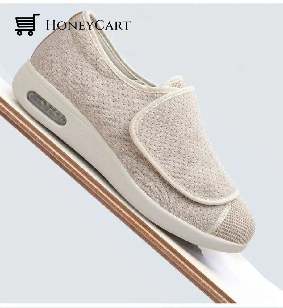 Comfy Wide Fit Trainers Shoes For Swollen Feet Beige / 36 Eu Wideshoes
