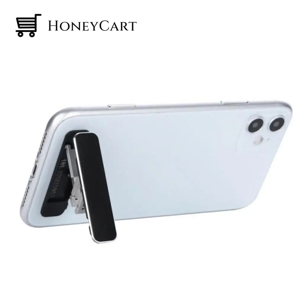 Concealed Portable Folding Ultra Thin Stick-On Adjustable Mobile Phone Holder Stand Black