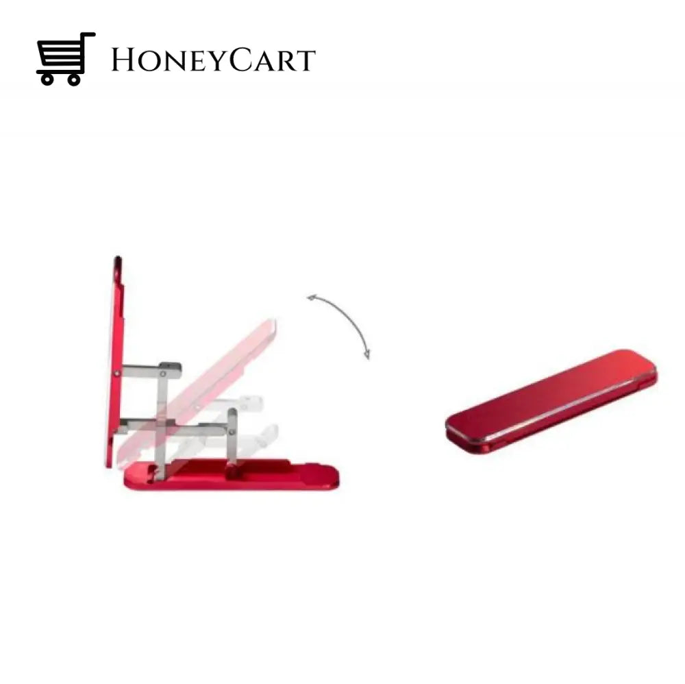 Concealed Portable Folding Ultra Thin Stick-On Adjustable Mobile Phone Holder Stand Red