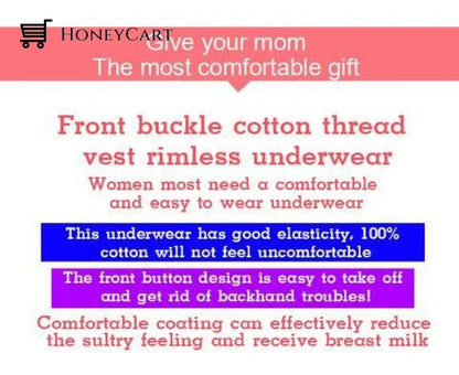 Cotton Bra Wire-Free Middle-Aged Bras Elderly Mama Front Buckle Underwear Large Size Comfortable
