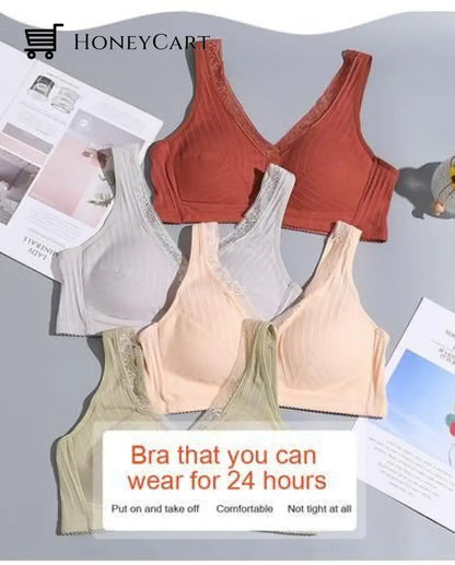 Cotton Bra Wire-Free Middle-Aged Bras Elderly Mama Front Buckle Underwear Large Size Comfortable
