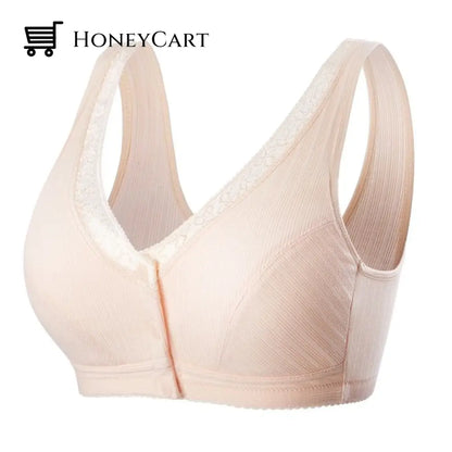 Cotton Bra Wire-Free Middle-Aged Bras Elderly Mama Front Buckle Underwear Large Size Comfortable