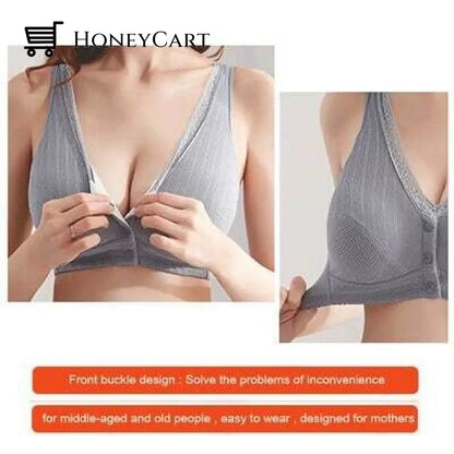 Cotton Bra Wire-Free Middle-Aged Bras Elderly Mama Front Buckle Underwear Large Size Comfortable