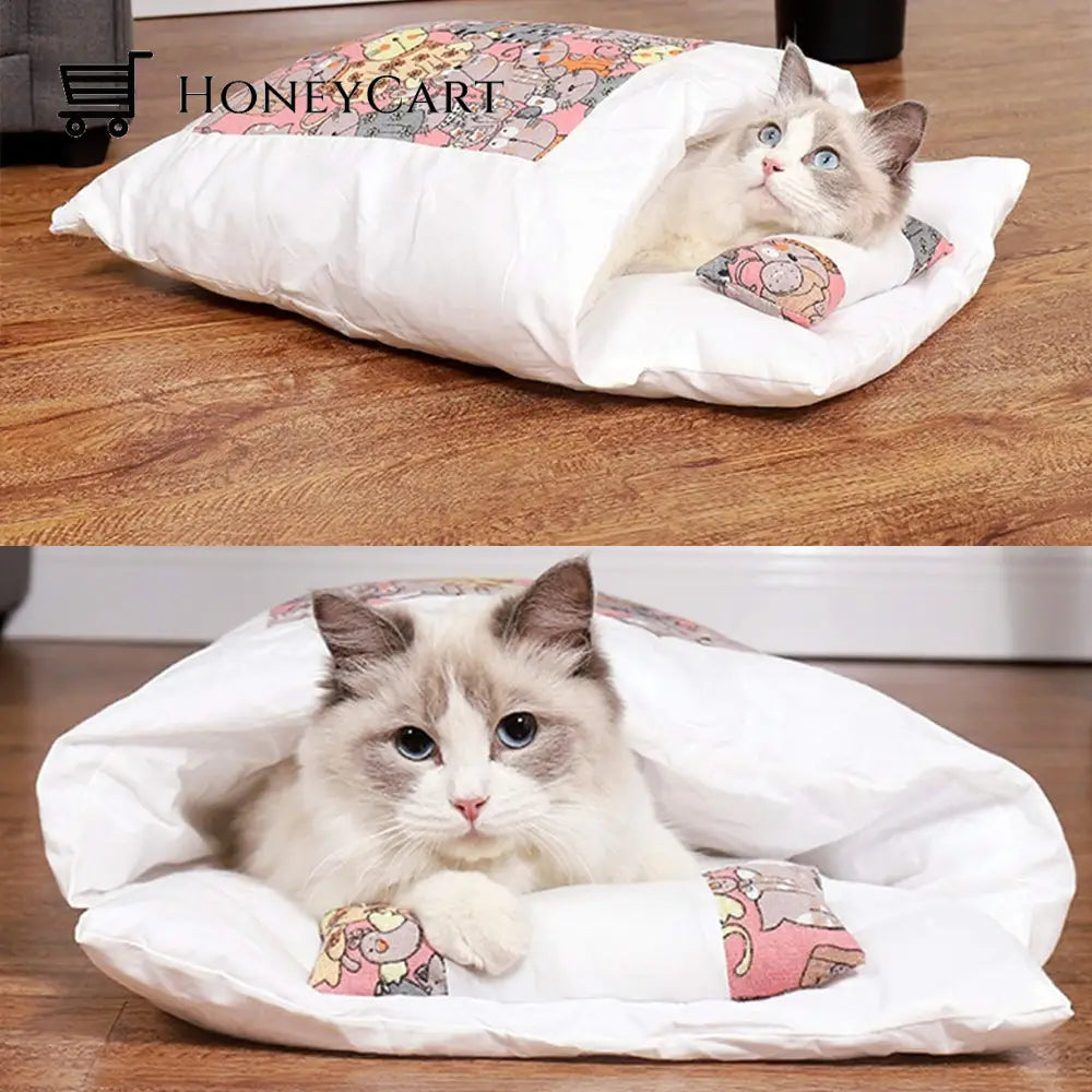 Cozy Cat Bed With Pillow Pink Meow / S 45X30Cm