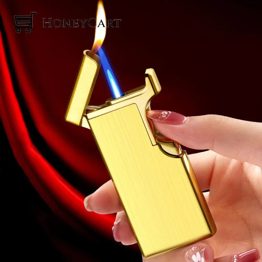 Creative Windproof Dual Flame Refillable Gas Lighter Gold