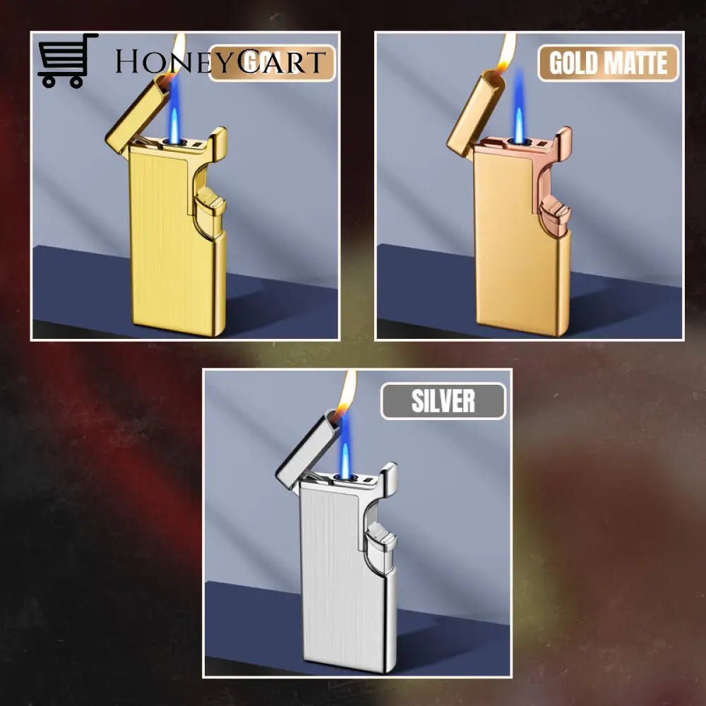 Creative Windproof Dual Flame Refillable Gas Lighter Gold Matte