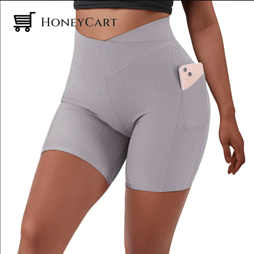 Crossover Ribbed Pocket Shorts Gray / S Pants