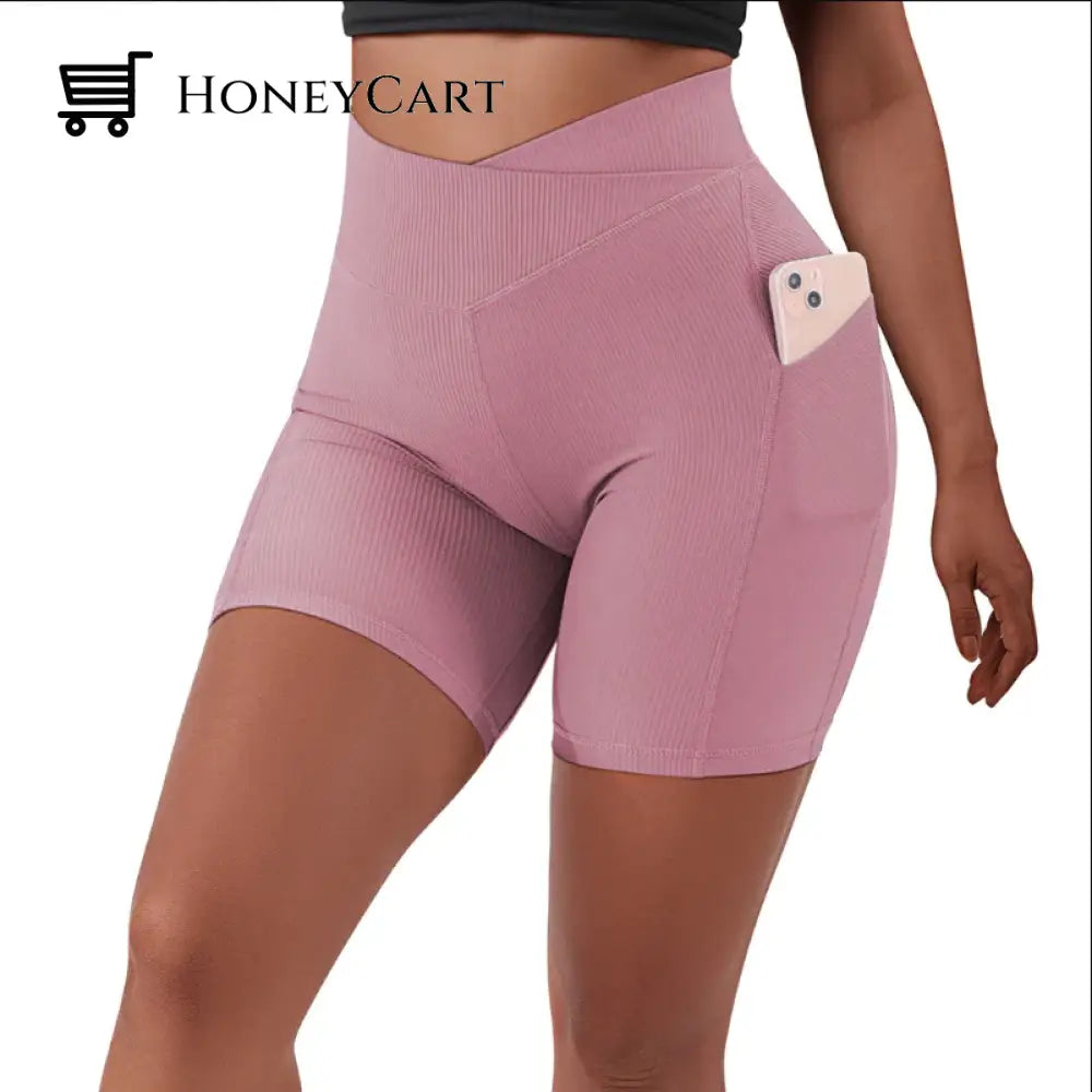 Crossover Ribbed Pocket Shorts Pink / S Pants
