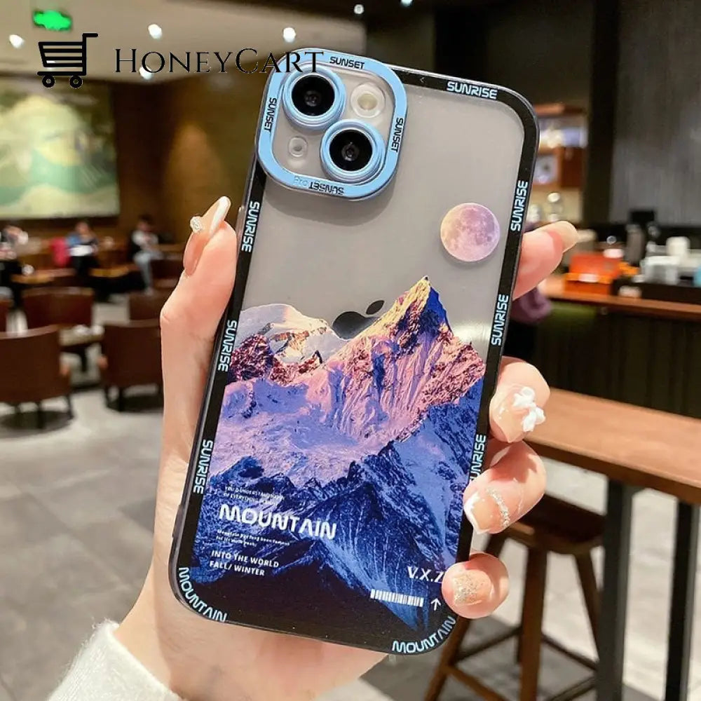 Cute Sunrise From Mountain Iphone Case With Camera Lens Protection Blue / 13 Pro Max