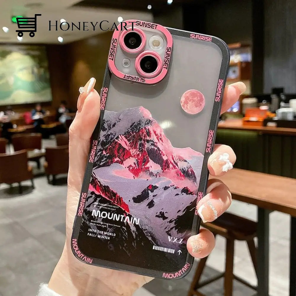Cute Sunrise From Mountain Iphone Case With Camera Lens Protection Pink / 13 Pro Max