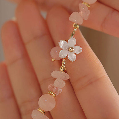 14k Gold Plated Natural Pink Crystal Flower Love Bracelet