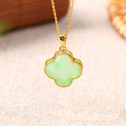 Four Leaf Clover Jade Pattern Luck Necklace Pendant