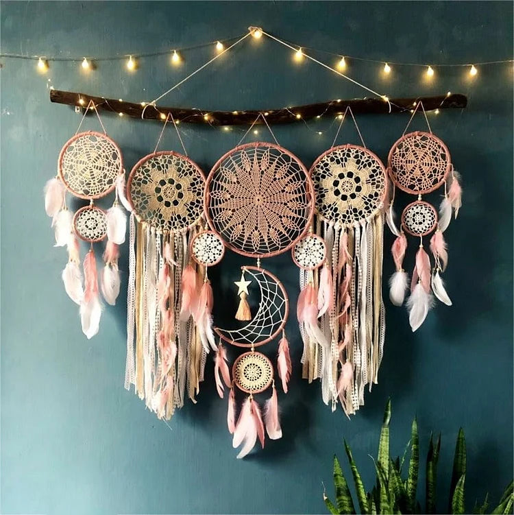 Feather Moon And Stars Dream Catcher - Set of 5