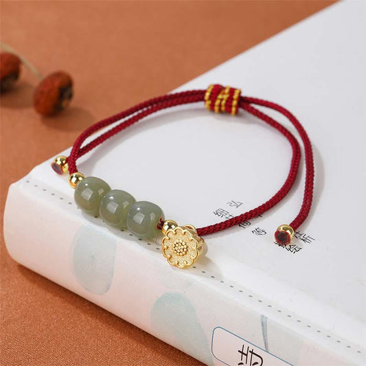 Hand Crafted Hetian Jade Bead Lotus Pod Prosperity Luck Braided Bracelet