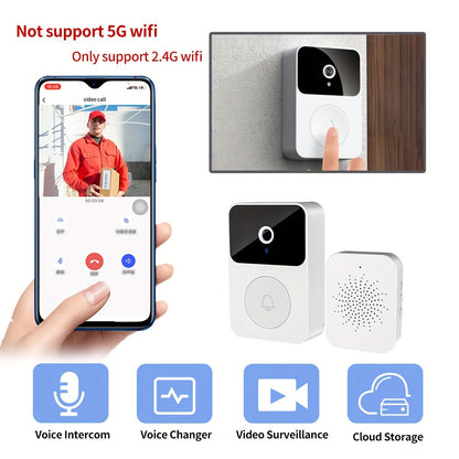 Intelligent Visual Doorbell Home Intercom HD Night Vision WiFi Rechargeable Security Door Doorbell