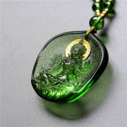 Tibetan Green Tara Buddha Liuli Crystal Necklace