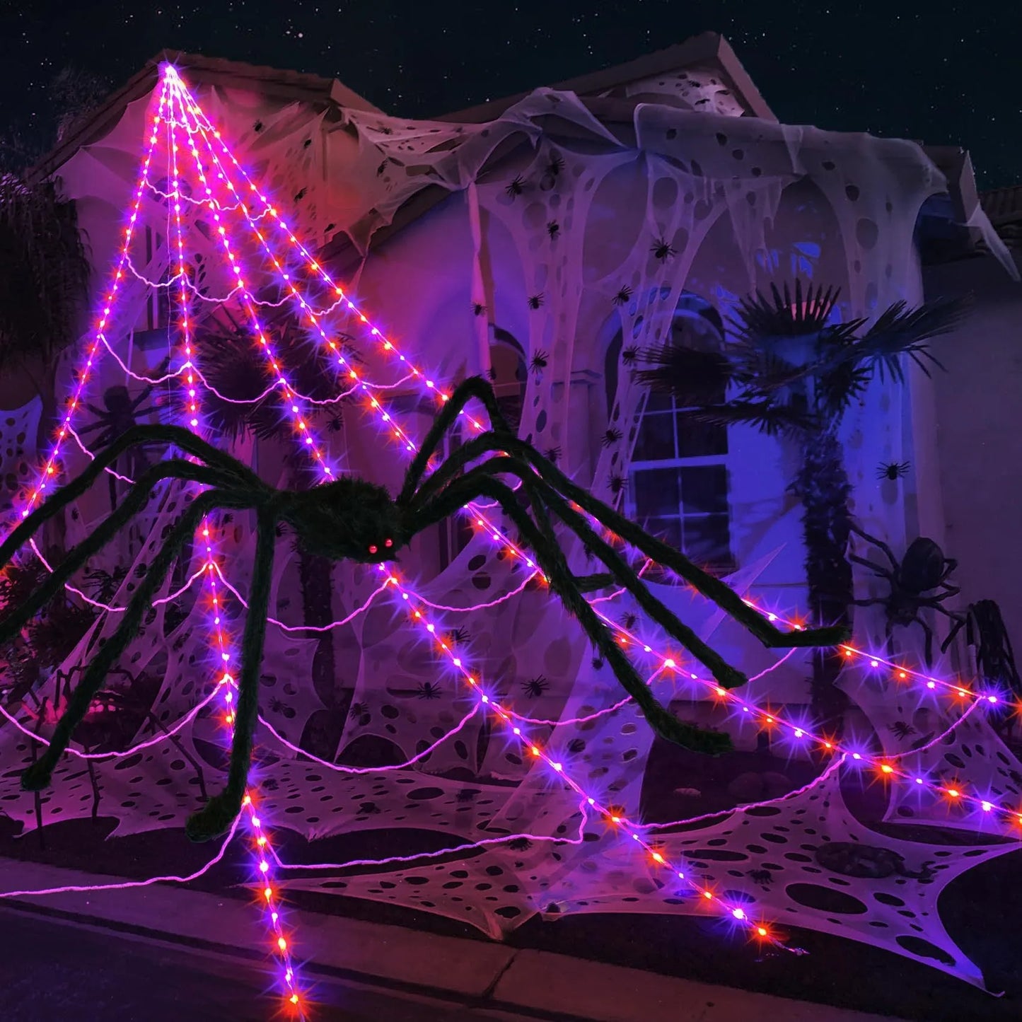 Giant Hairy Spider Web Set | The Scariest Halloween Yard Decor