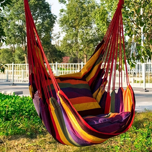 Outdoor Hammock Chair-Canvas Leisure Swing Hanging Chair With Pillow And Cushion