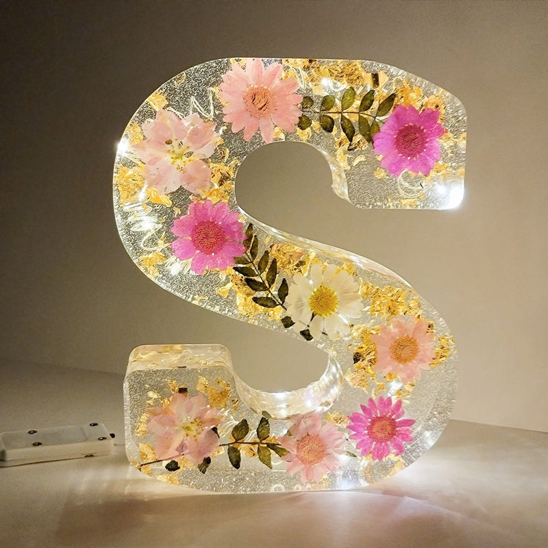 Resin Dried Flower Printed Letters LED Night Light