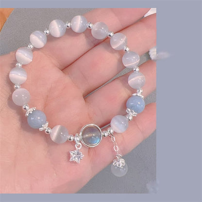 Cat's Eye Moonstone Butterfly Star Charm Support Bracelet