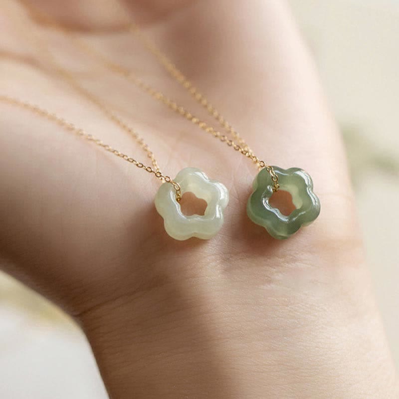 Dainty Hetian Jade Cyan Jade Floral Charm Necklace