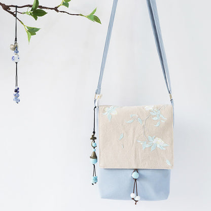 Handmade Embroidered Flowers Canvas Crossbody Bag