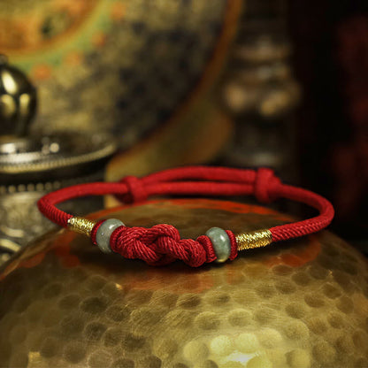 Red String Jade Luck & Good Fortune Knot Braided String Bracelet