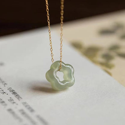 Dainty Hetian Jade Cyan Jade Floral Charm Necklace