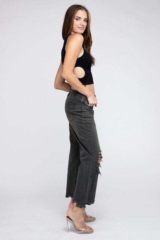 Distressed Vintage Washed Wide Leg Pants