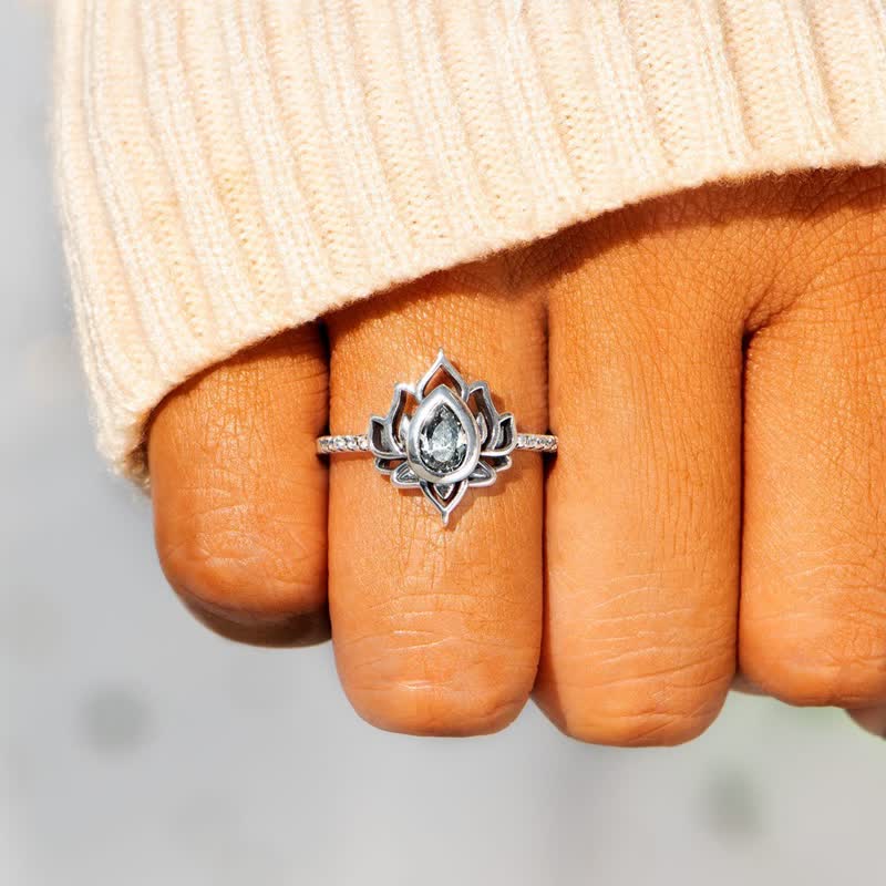 925 Sterling Silver Lotus Zircon Blessing Protection Ring