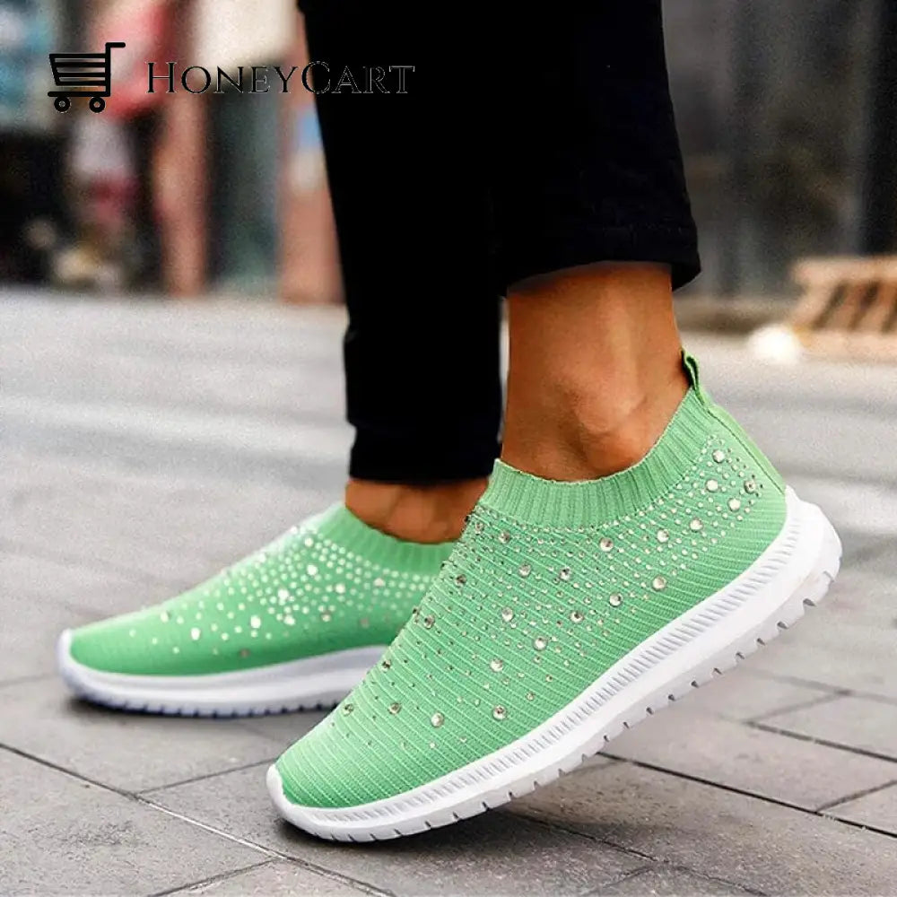 Diamond-Studded Sneakers Green / 36