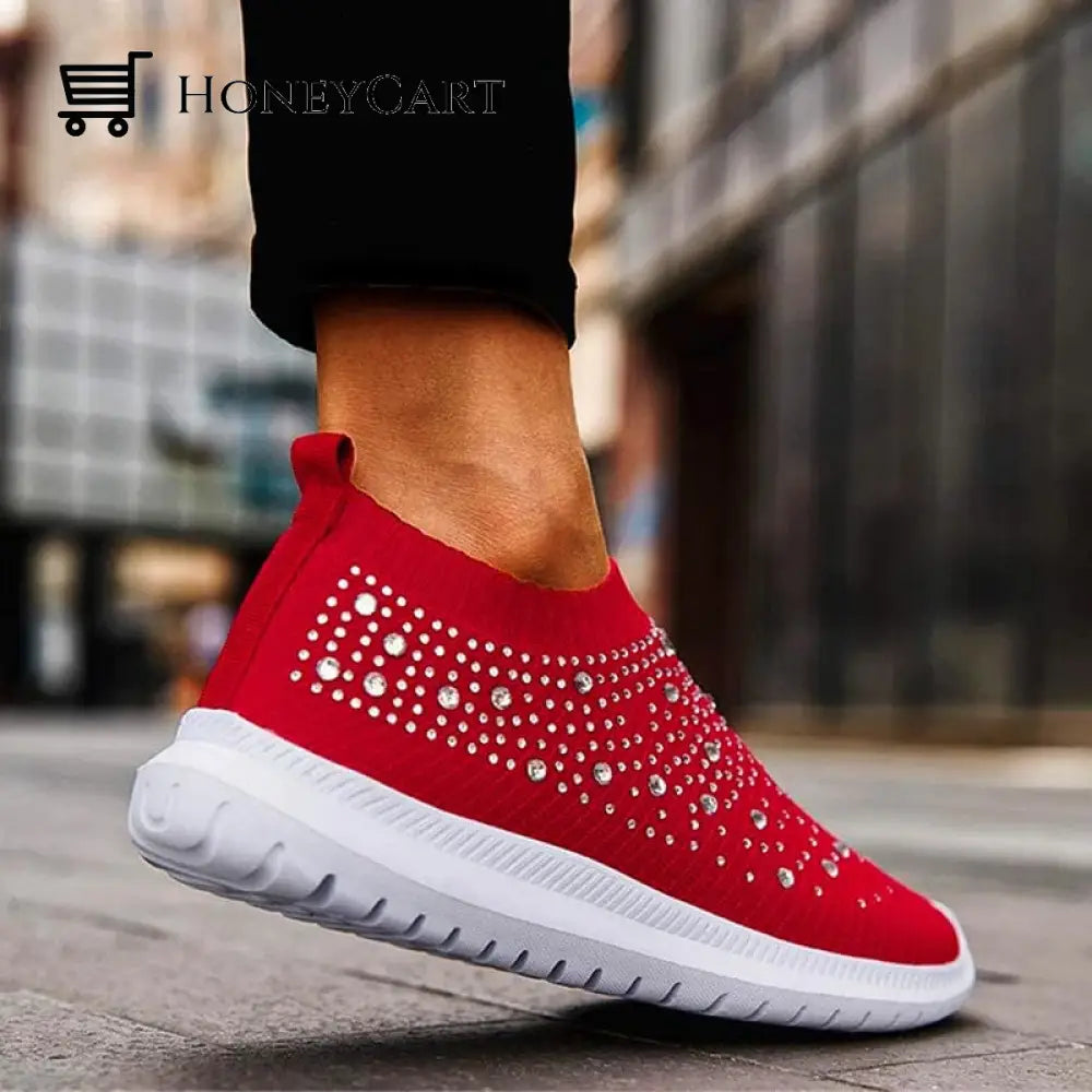 Diamond-Studded Sneakers Red / 36